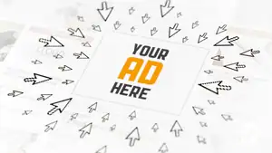 Custom digital ad placement surrounded by multiple cursor icons.