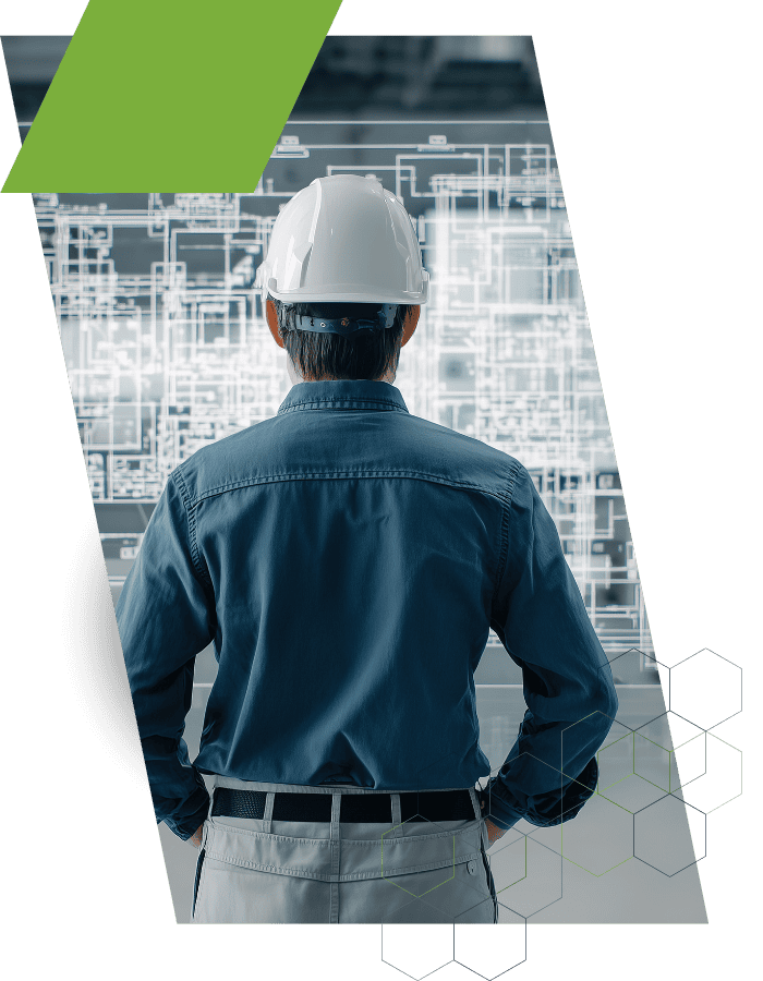 Engineer analyzing data in a high-tech environment for insights and automation.